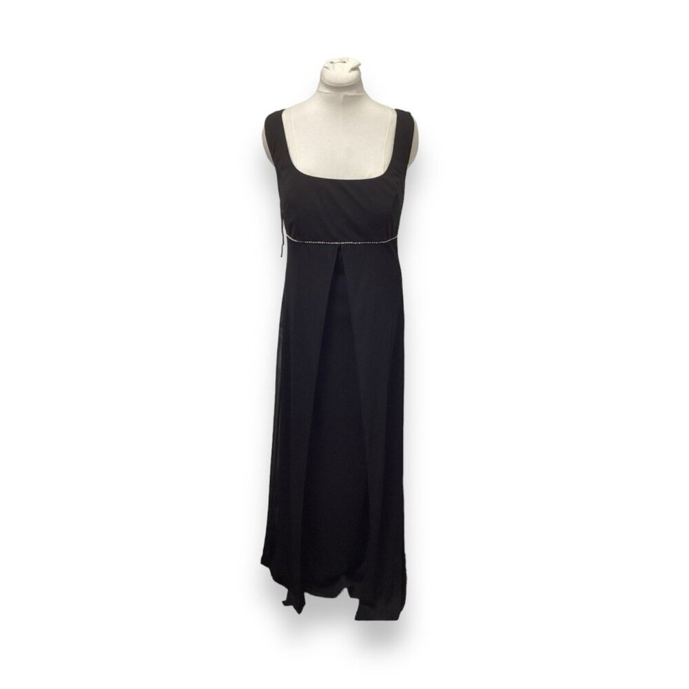 VTG Dave & Johnny Laura Ryner Black Sleeveless Evening Gown Rhinestone Trim 18